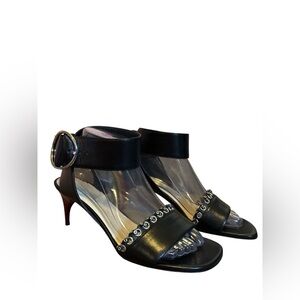 Chic Black Heeled Sandals with Buckle Detail